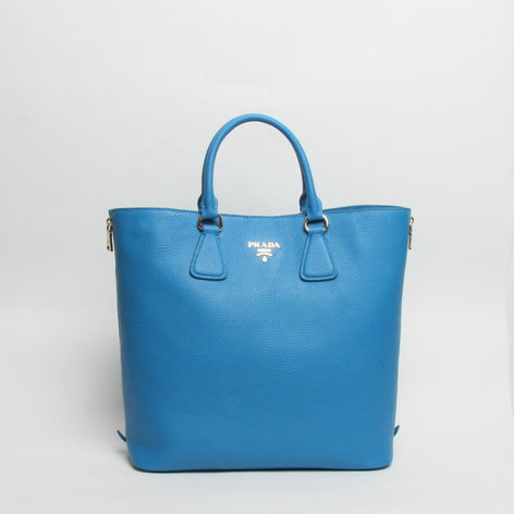 2014 Prada original grainy calfskin tote bag BN2419 blue - Click Image to Close